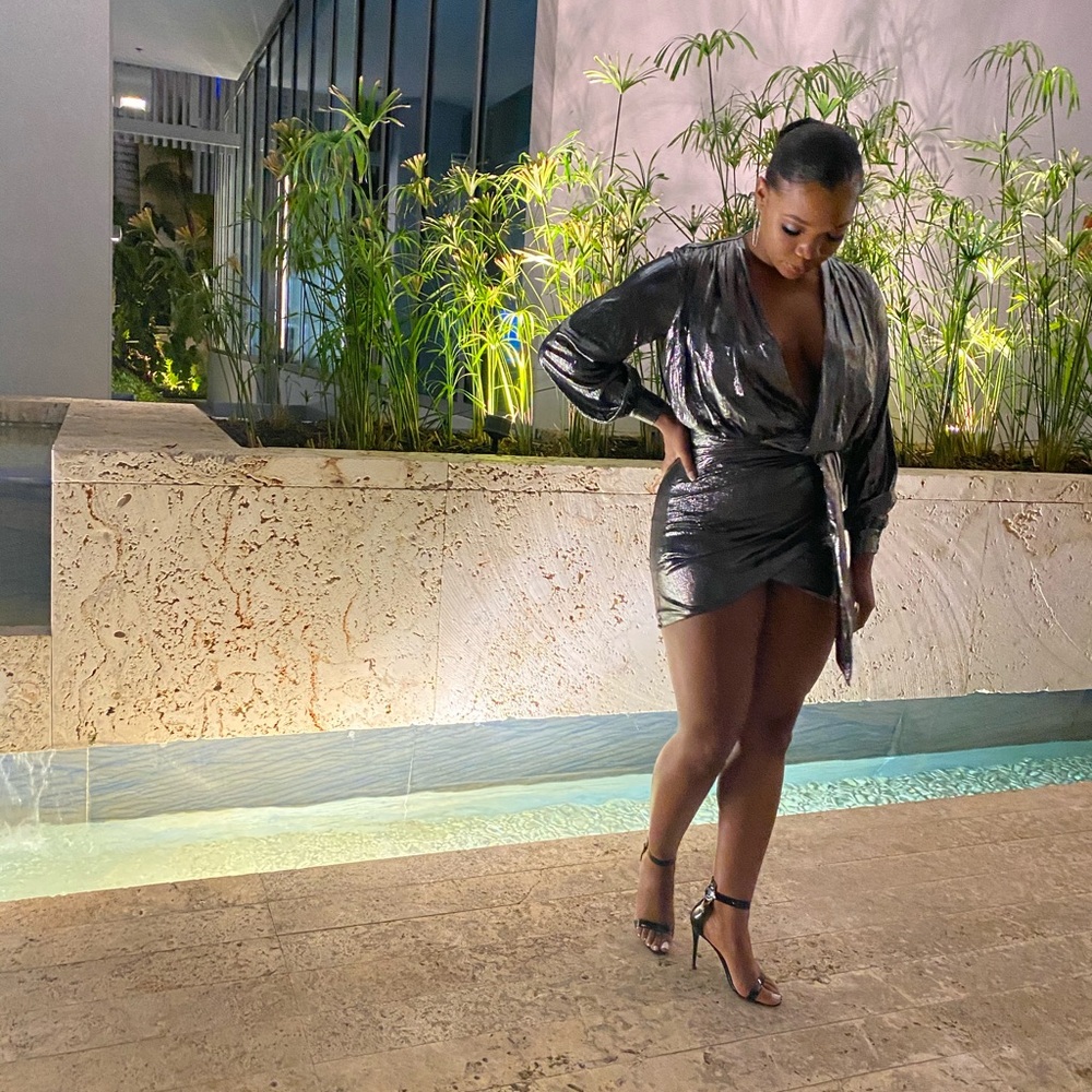 Shimmering Silver Wrap Dress